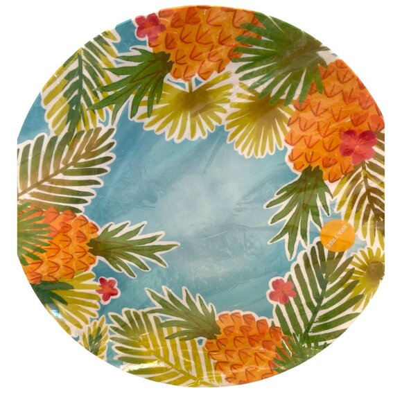 Hawaii Luau Melamine Dinner Plates Tropical Beach Pineapple Pool Party 11" NEW - Picture 1 of 6